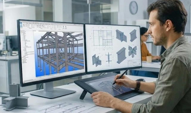 Modelo estructural de una nave industrial preparado para fabricación